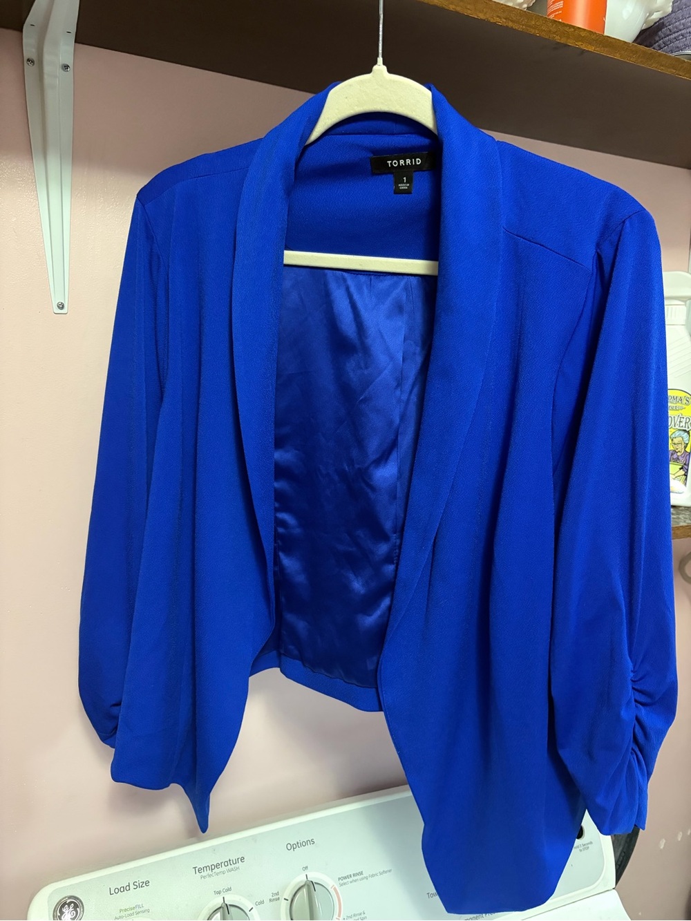 torrid cobalt blue open-front draped blazer